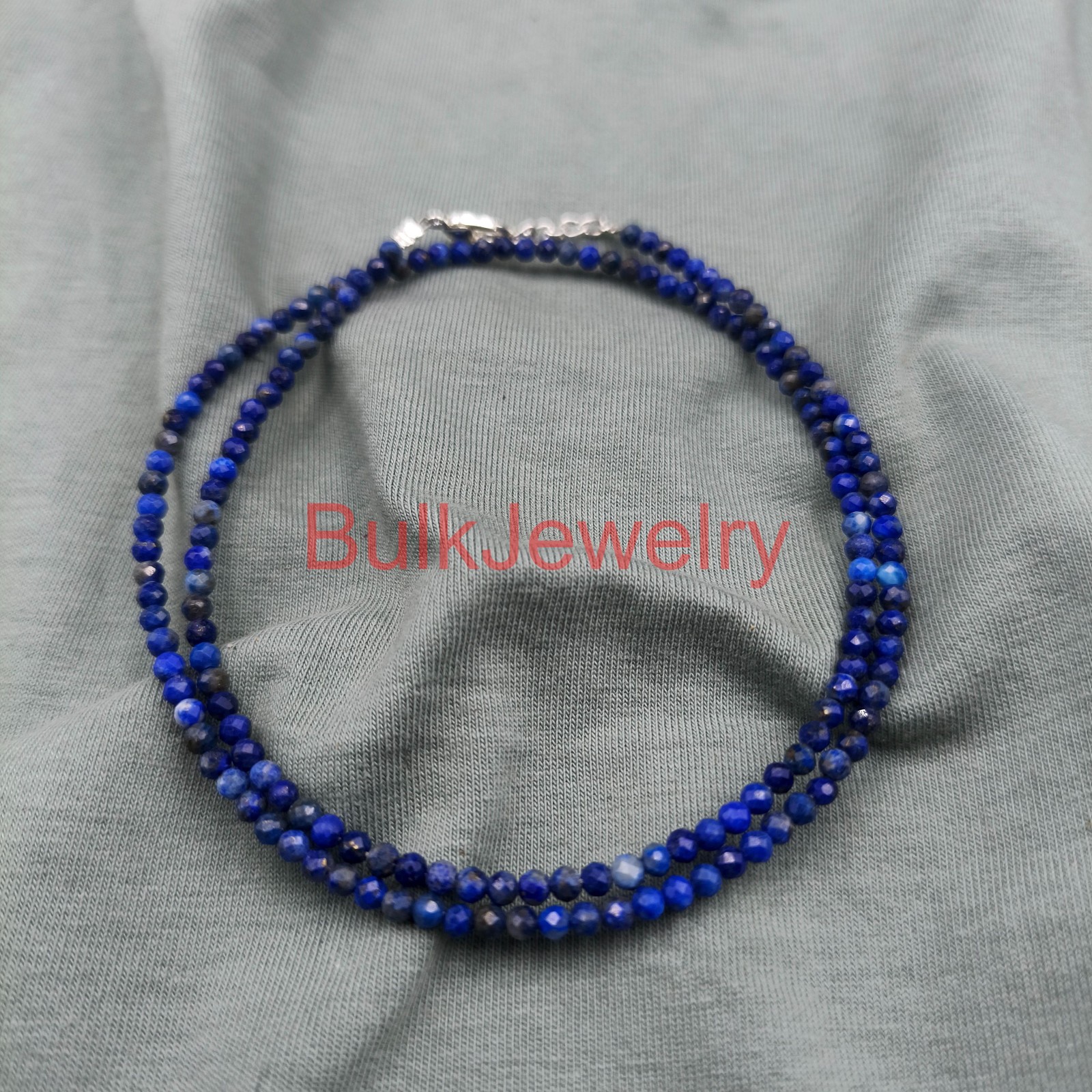 Lapis Lazuli 2mm Faceted Beaded Necklace | Sterling Silver Clasp | Handmade Min