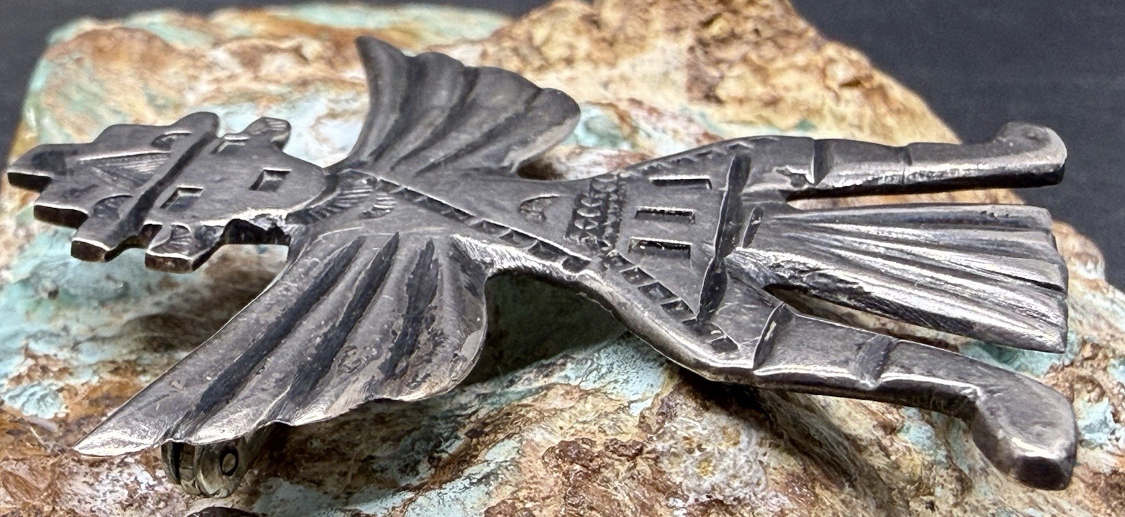 RARE 1930-40’s “U.S ZUNI 1” Signed C.G Wallace Sterling Knifewing Brooch Pin SEE