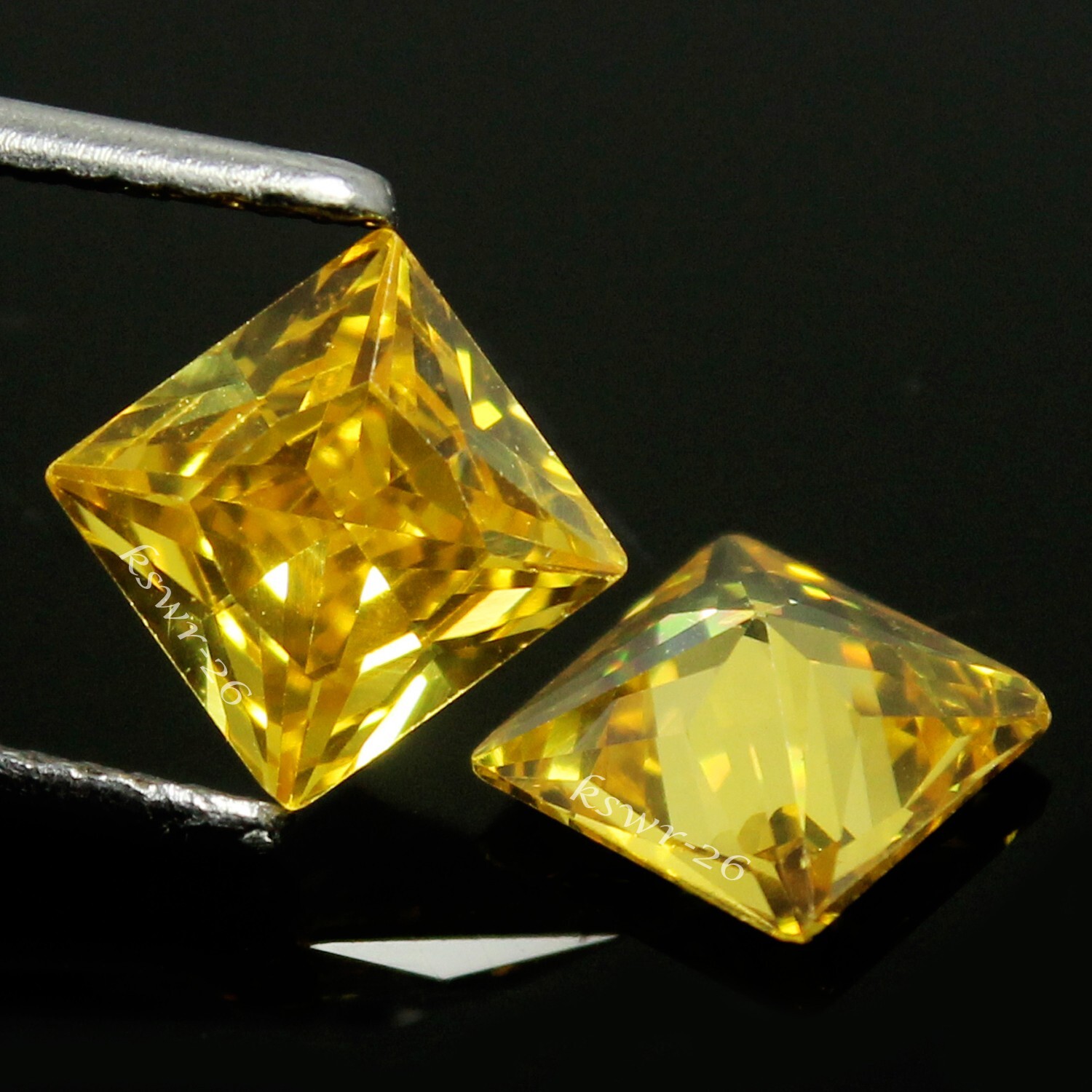 Natural Certified Ceylon Yellow Sapphire 7×7 MM Princess Pair Unheated Gemstone