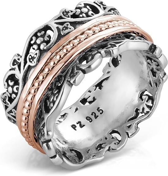 PZ Paz Creations .925 Sterling Silver and Rose Gold over Silver Spinner Ring