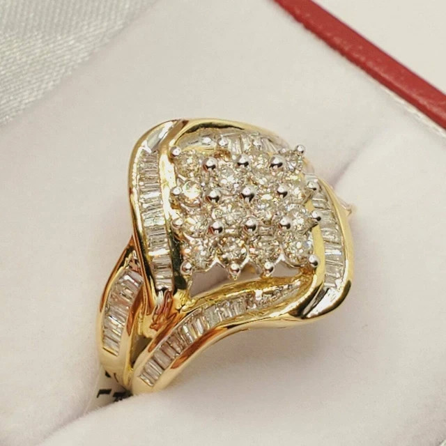 2Ct Round Lab Created Diamond Cluster Engagement Ring 14K Yellow Gold Plated