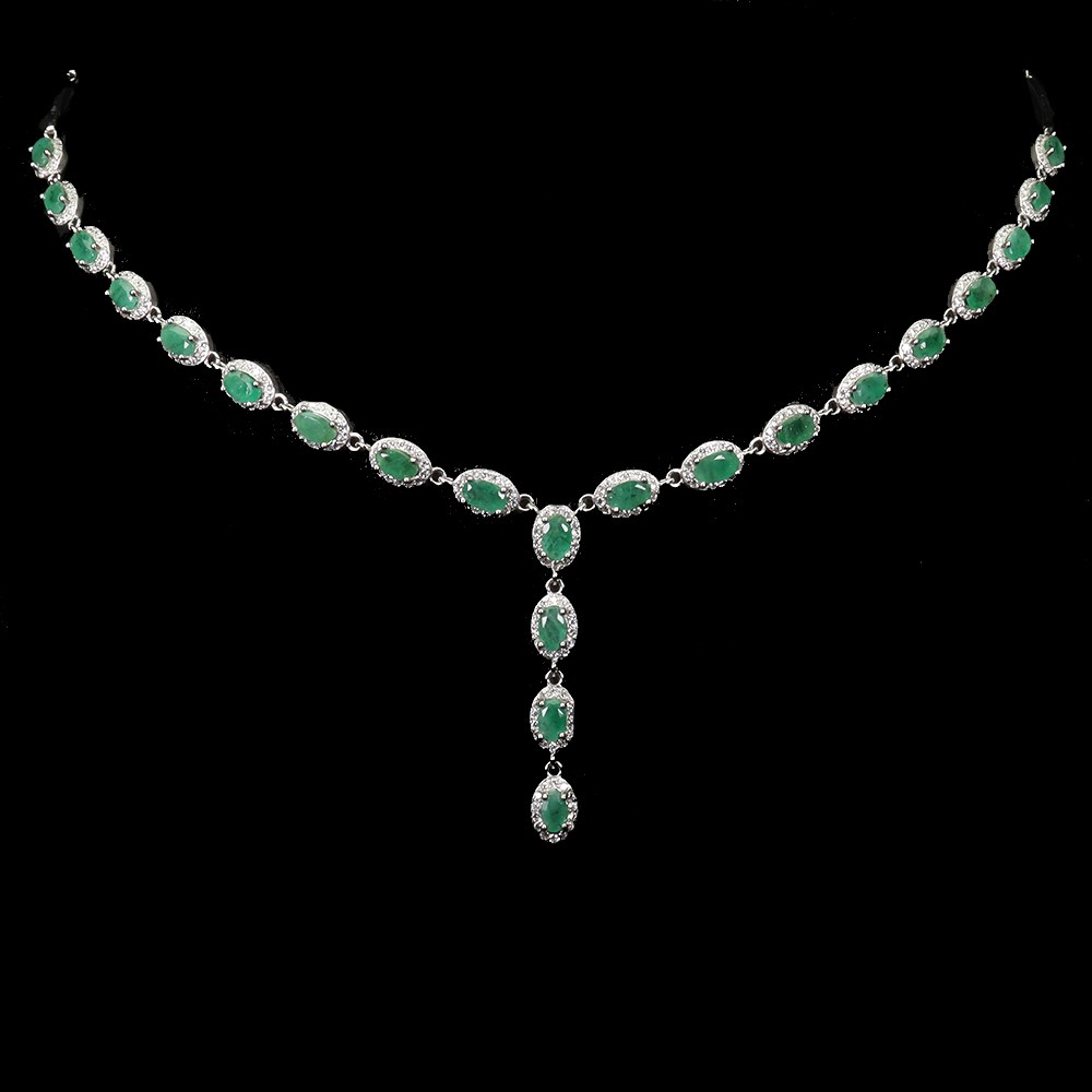 925 Sterling Silver Necklace Oval Emerald 5x3mm Natural Gemstone Jewelry 18in