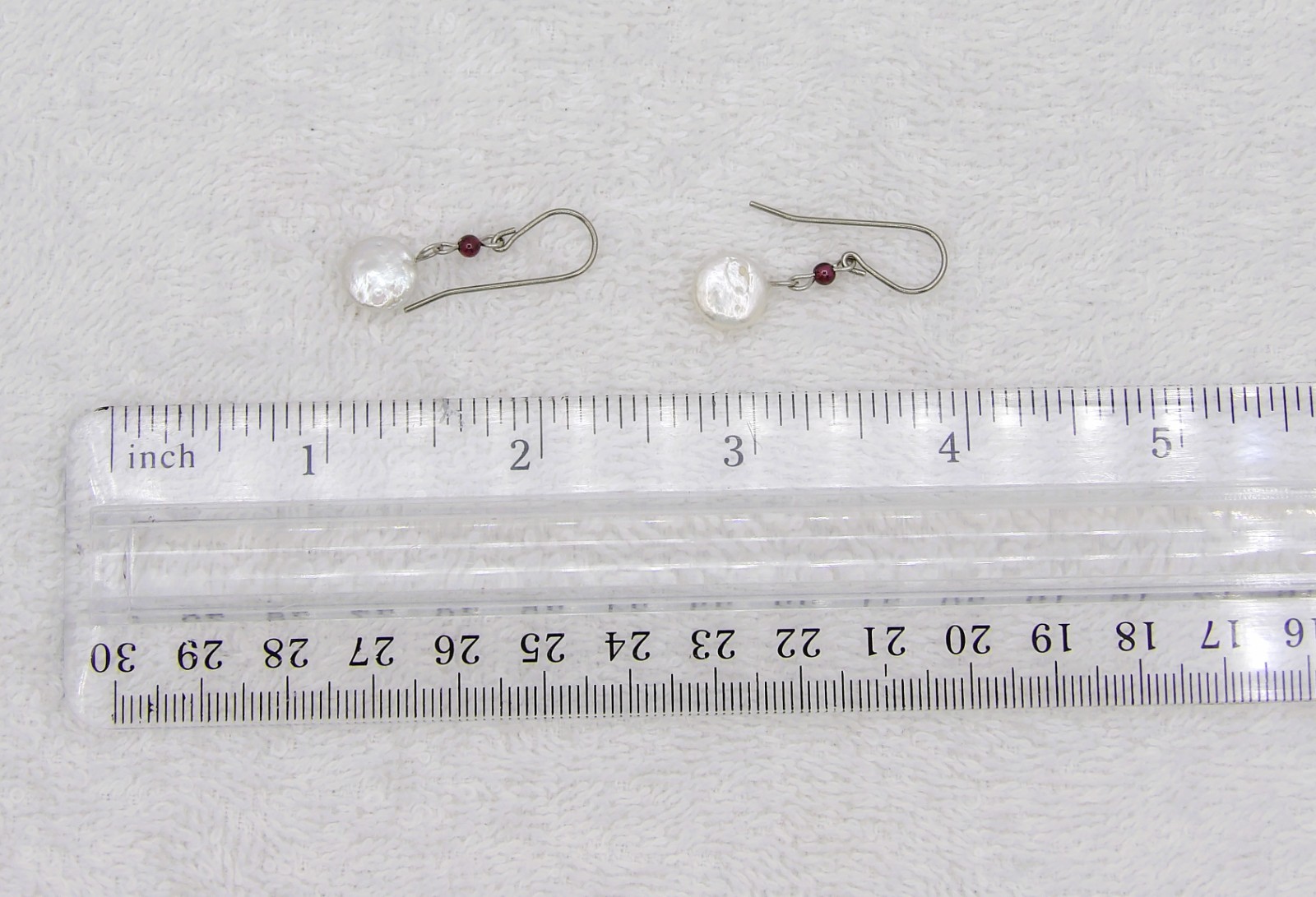 3mm Red Garnet & 9mm Coin Freshwater Pearl Stainless Steel Dangle Earrings ERD34