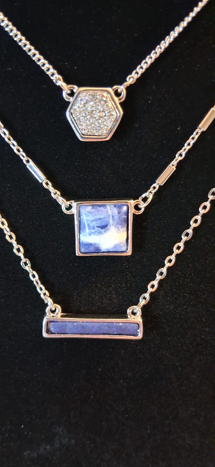 White House Black Market Silver Tone Layered Chain Necklace with Pendants.