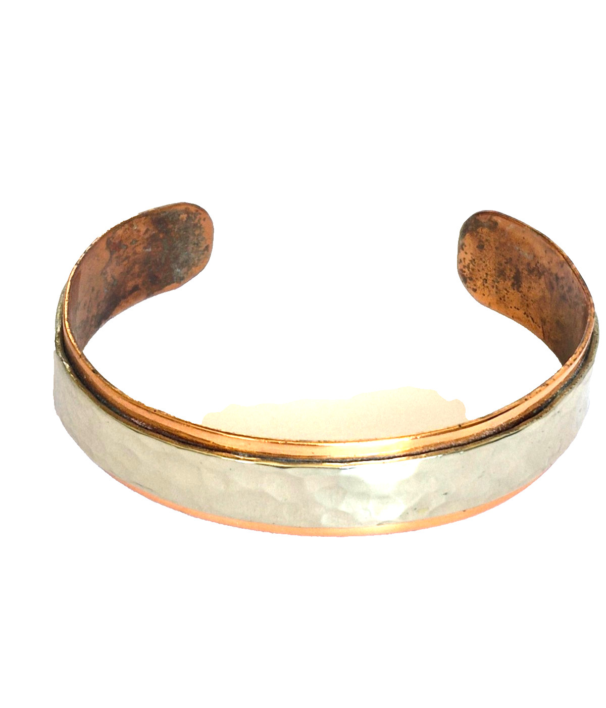Vintage Signed NICOLE Copper & Nickle Silver Hammered Strap Wide Cuff Bracelet