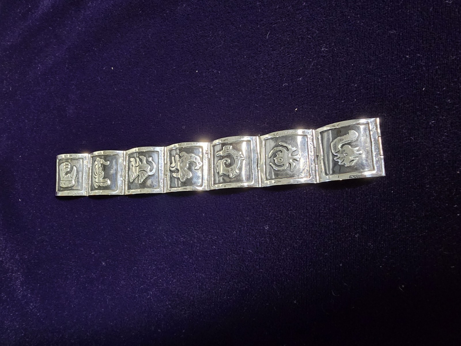 Vintage Sterling Silver 925 Mayan Panel Bracelet Mexican Taxco Style