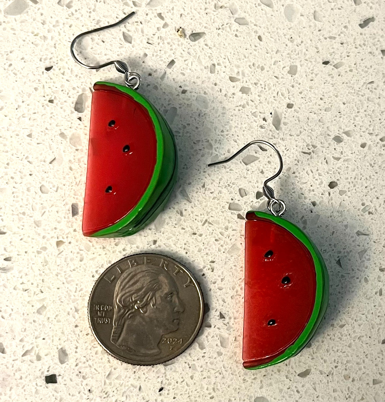 Watermelon Sugar Slice 3D Fruit Food Dangle Earrings Jewelry Stainless Hooks 2″