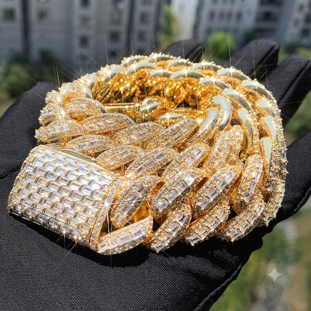 5AAA+ CZ Ice Out Hop Hip Miami Cuban Chain Necklace 14k Real Gold Plated 20MM
