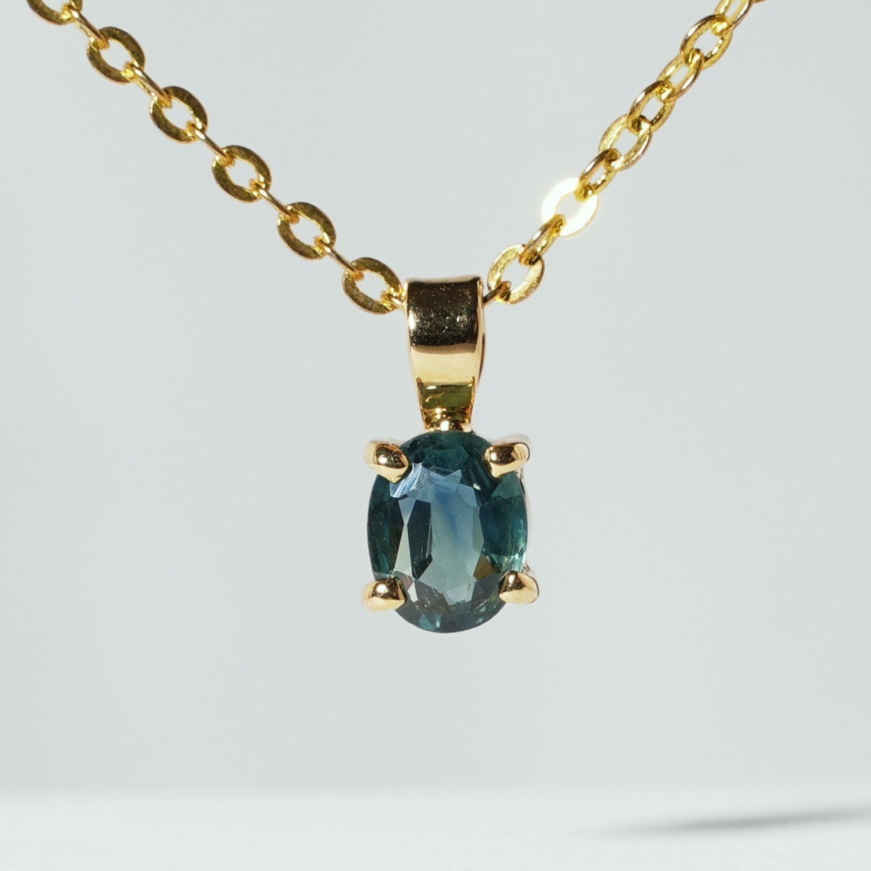 Australian Teal Blue Parti Sapphire .9ct Oval Solitaire Pendant 18k Gold Vermeil