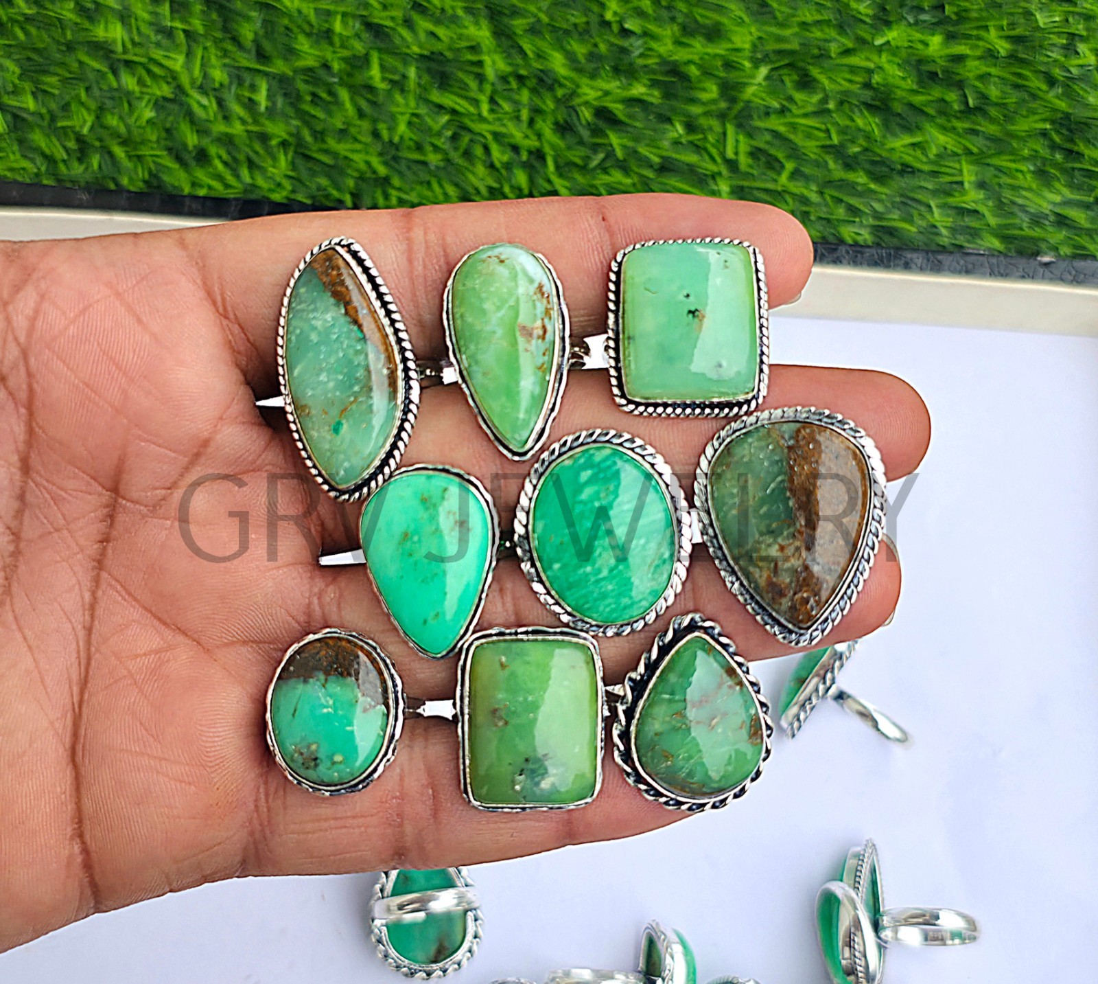 1-500 Pcs Chrysoprase In Wholesale Stone Rings Lot Bulk: Silver Plated Whr-80