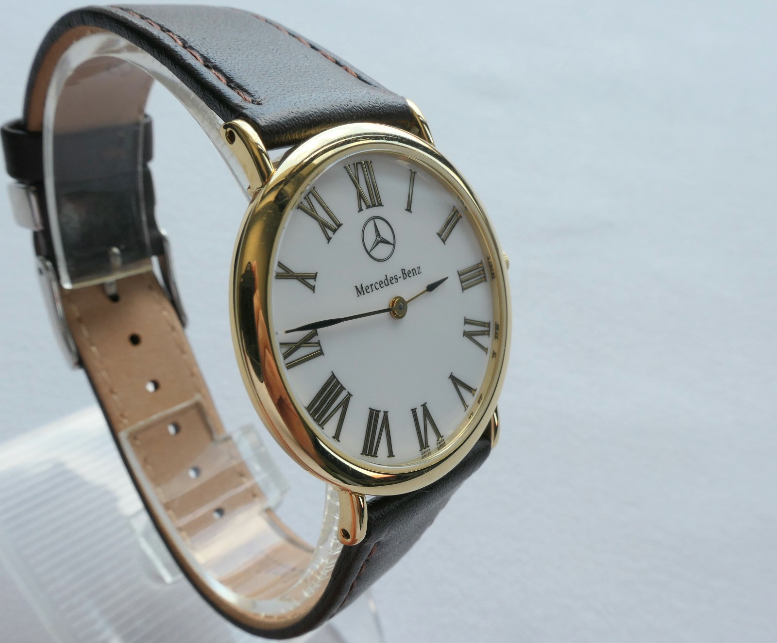 Mercedes Benz Classic Car Accessory 18k Gold Plated Swiss Made Luxury Watch