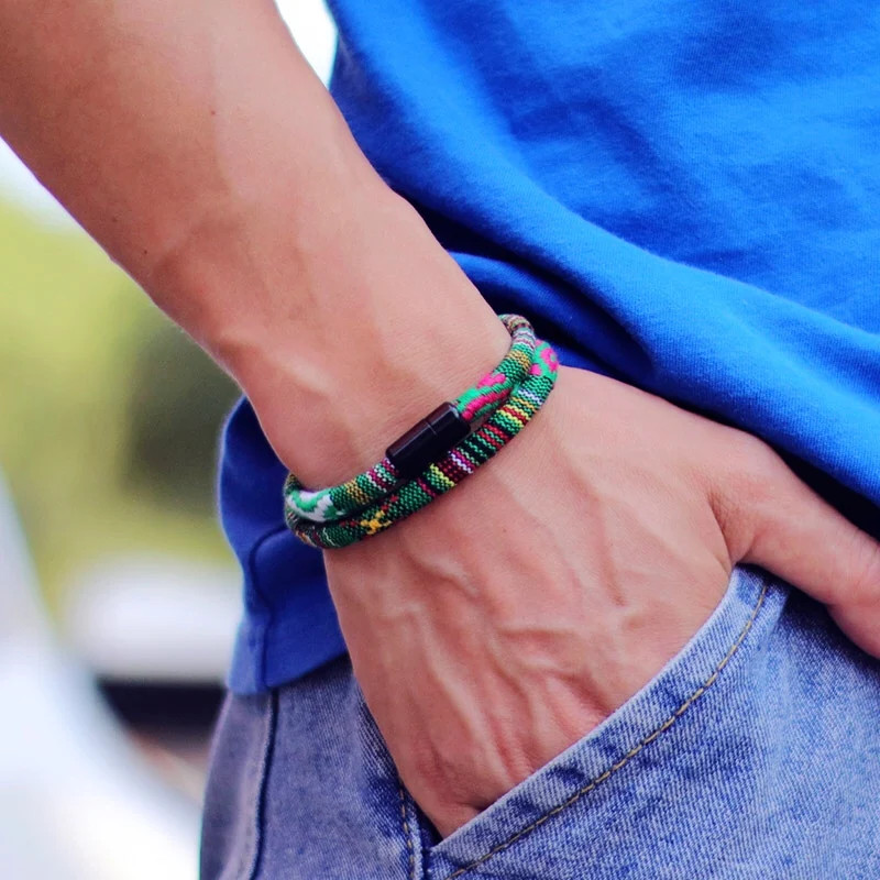 Rope Chain Bracelet Men Brown Tone Braided Round Layered Strand Jewelry