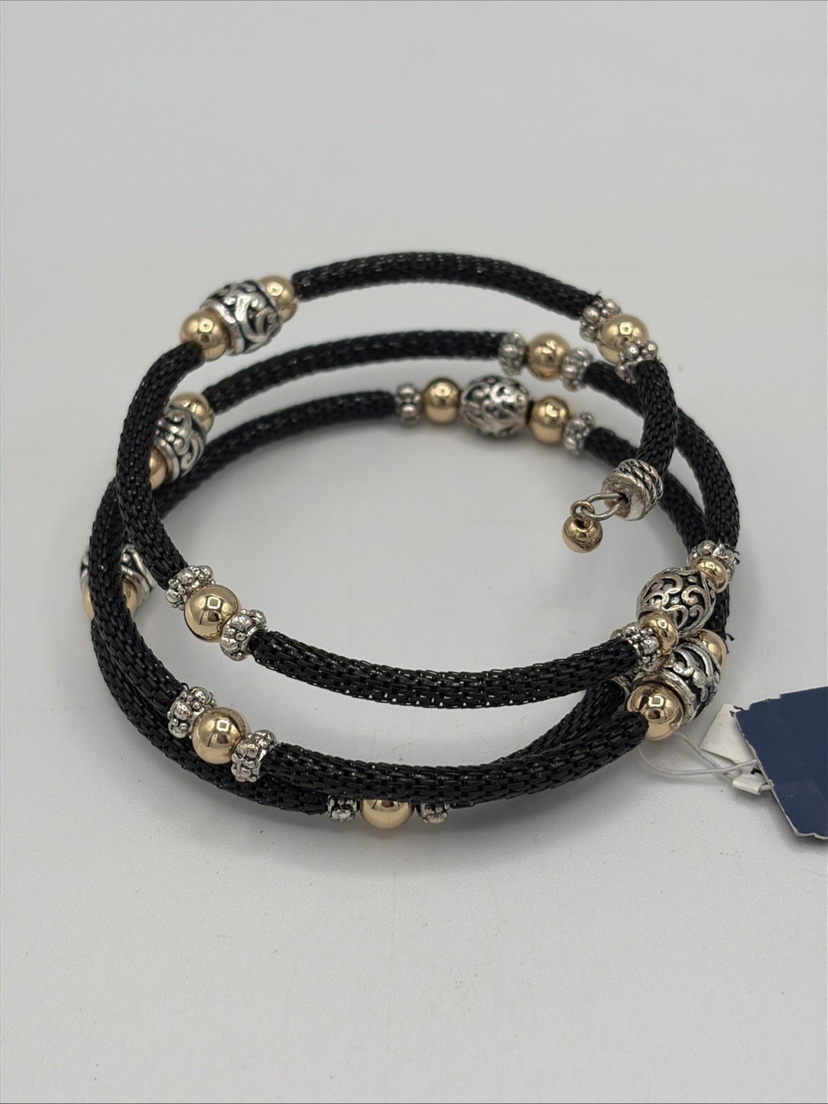 Beaded Bicep Coil Wrap Bracelet Black Silver Gold Tone Beads Large