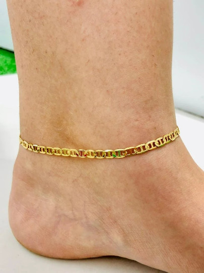 14K Gold Filled Anklet Bracelet Mariner Link 10in Womens Tobillera Oro Pie