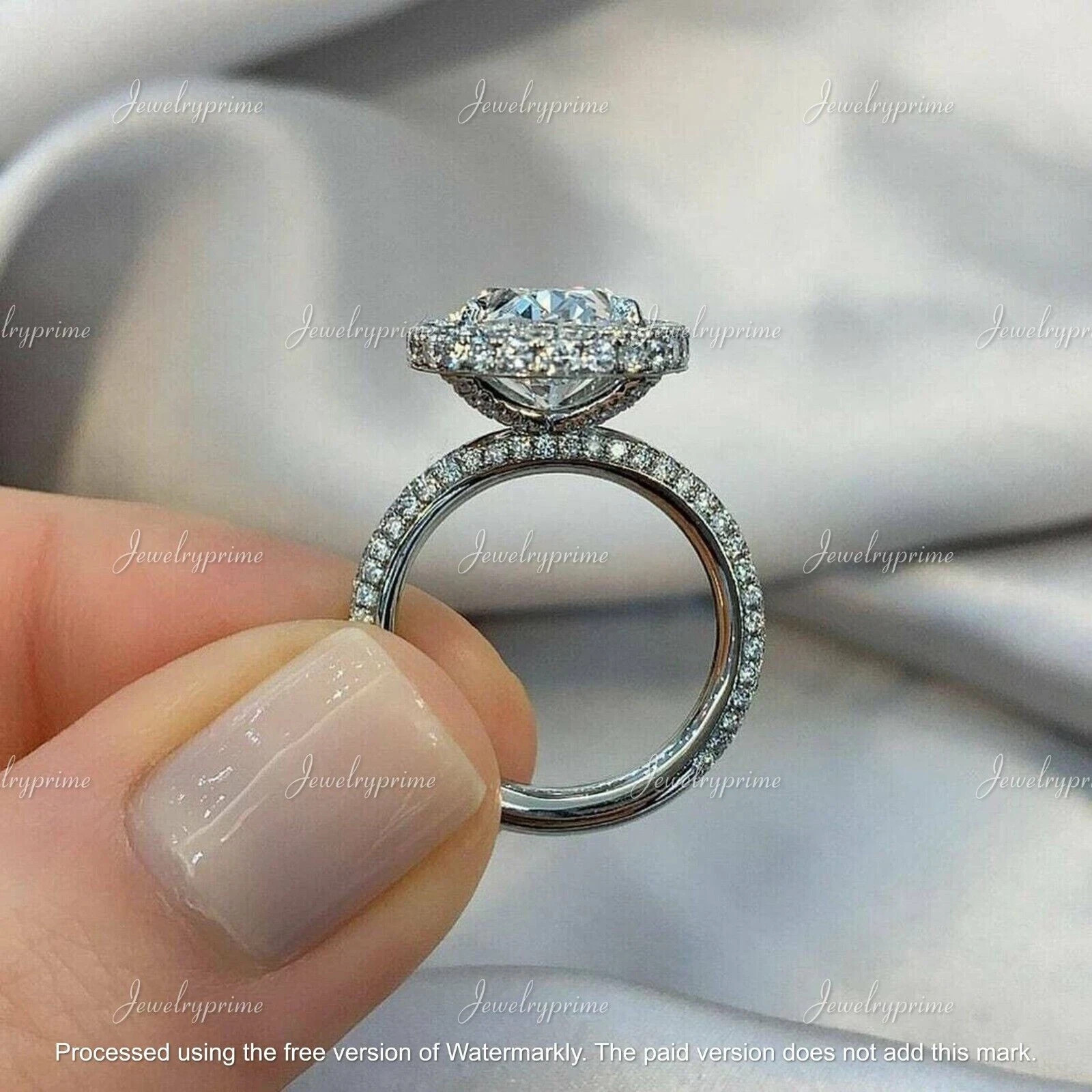 3Ct Oval-Cut Lab Created Halo Engagement Ring 14K White Gold Finish