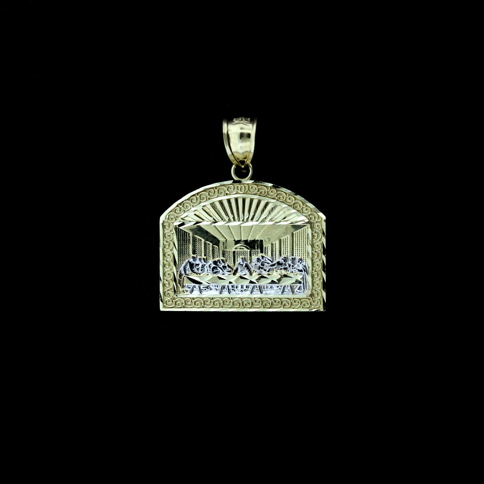 10K Yellow Gold Men’s Last Supper Jesus Pendant, Diamond Cut, 10KT Real Gold