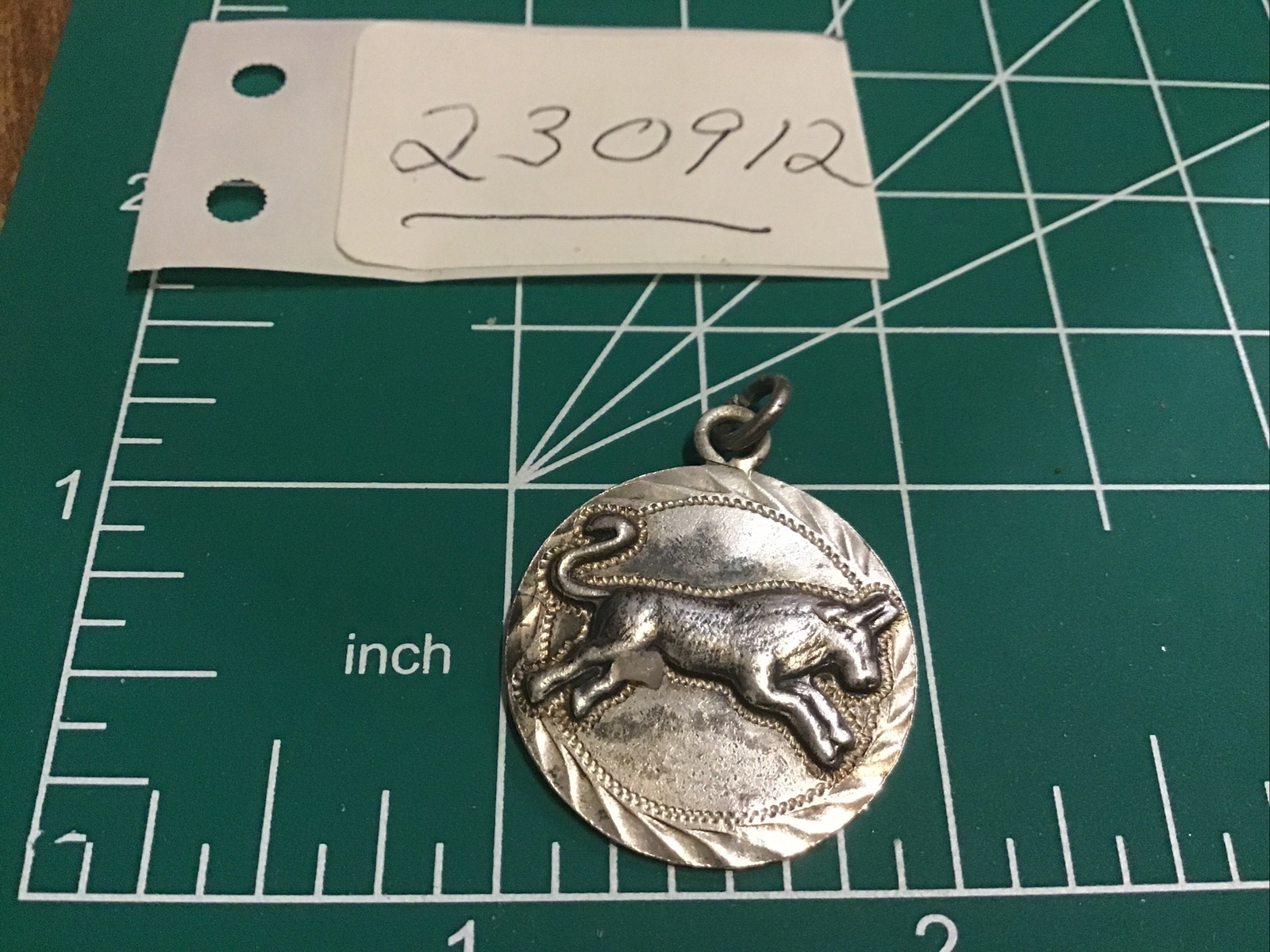 VTG Taxco Mexico Sterling Taurus Zodiac Pendant Etched Crown Eagle Marks
