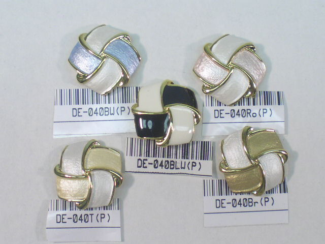 #… NICKEL FREE PIERCED EARRING DESIGNER SIGNED WHITE & BLUE ENAMEL 040BW