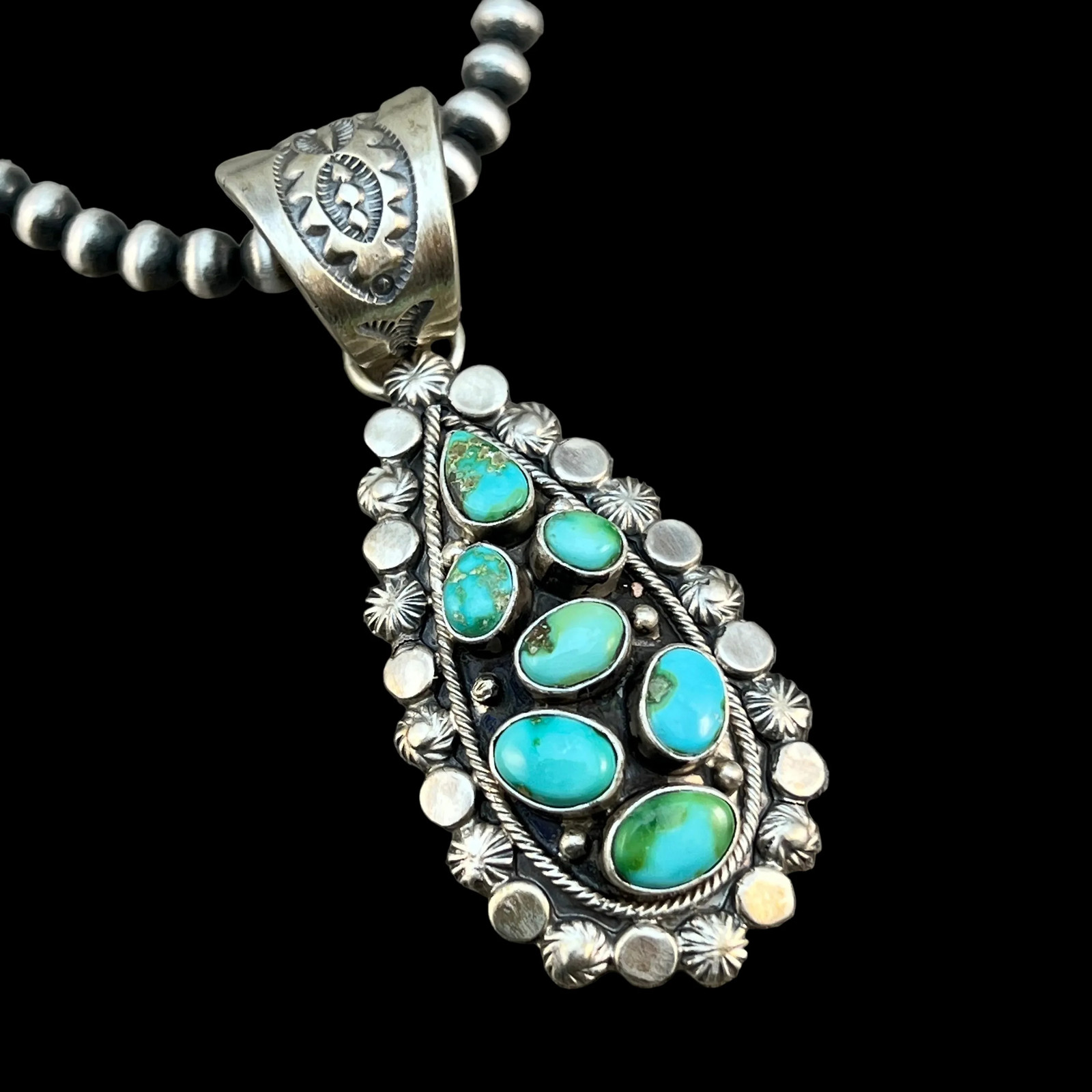17″ Necklace Sonoran Turquoise Adrienne Gordon Navajo handmade sterling silver