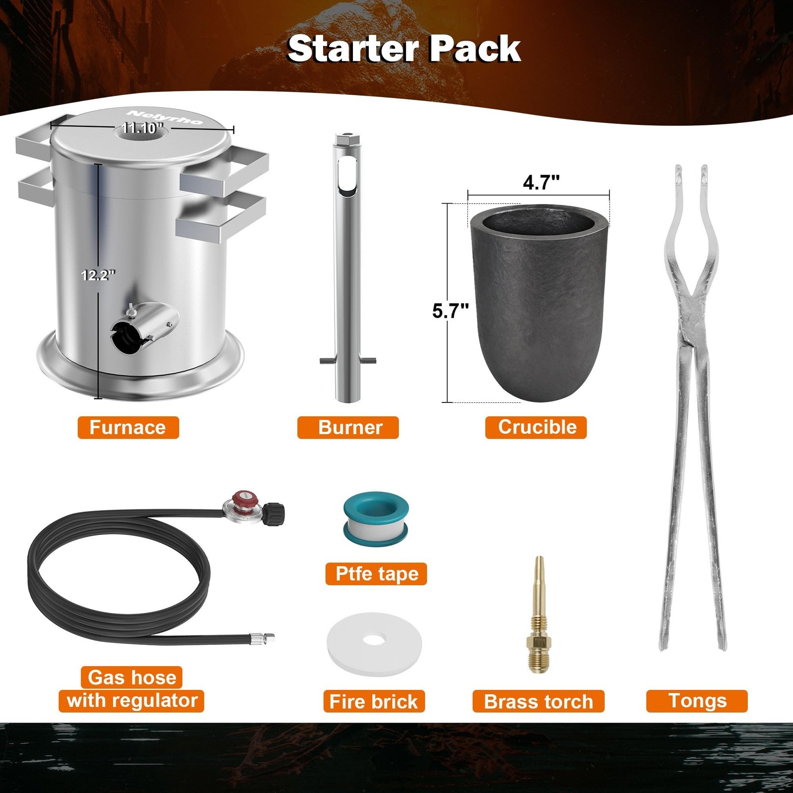 Nelyrho 6KG Smelting Furnace Kit – Full Stainless Steel Foundry with Crucible…