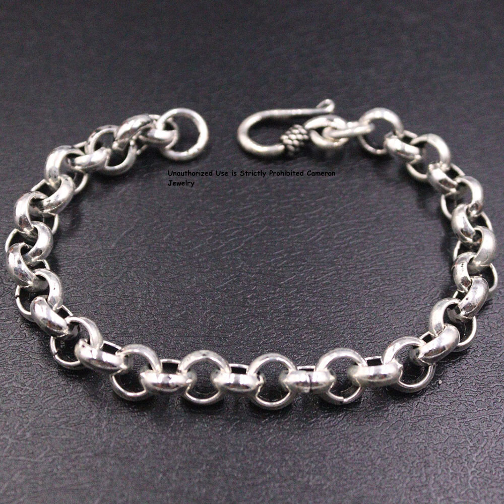 Pure S925 Sterling Silver Chain Men’s 10mm Cable Link Bracelet 25-26g 7.6inch