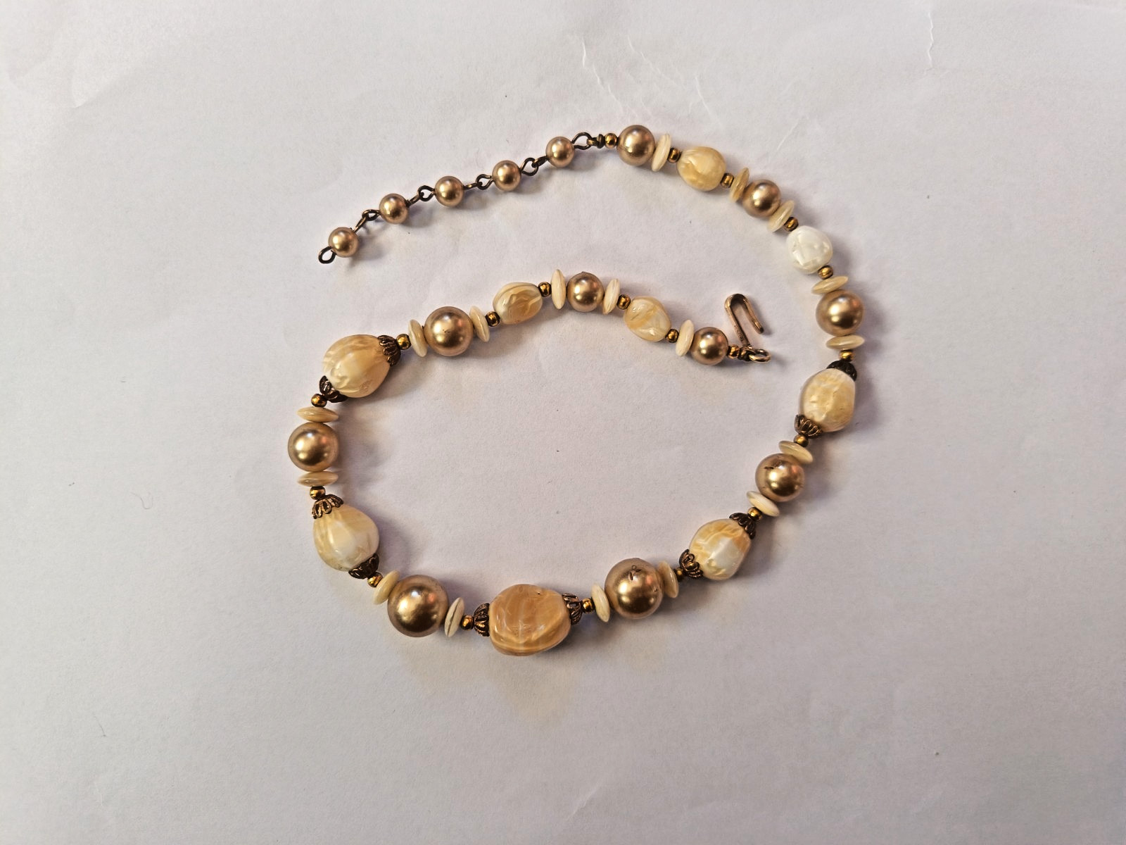 Trifari One Strand Faux Pearl & Goldtone Textured Ball Bead Necklace