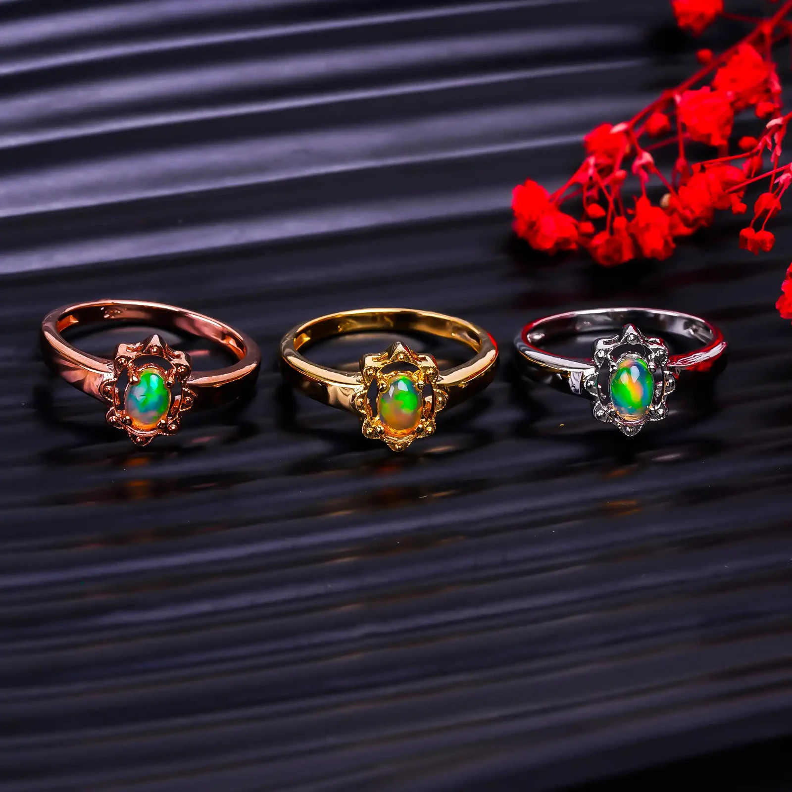 Handcrafted Ethiopian Opal Ring 925 Sterling Silver Fire Opal Gemstone Jewelry G