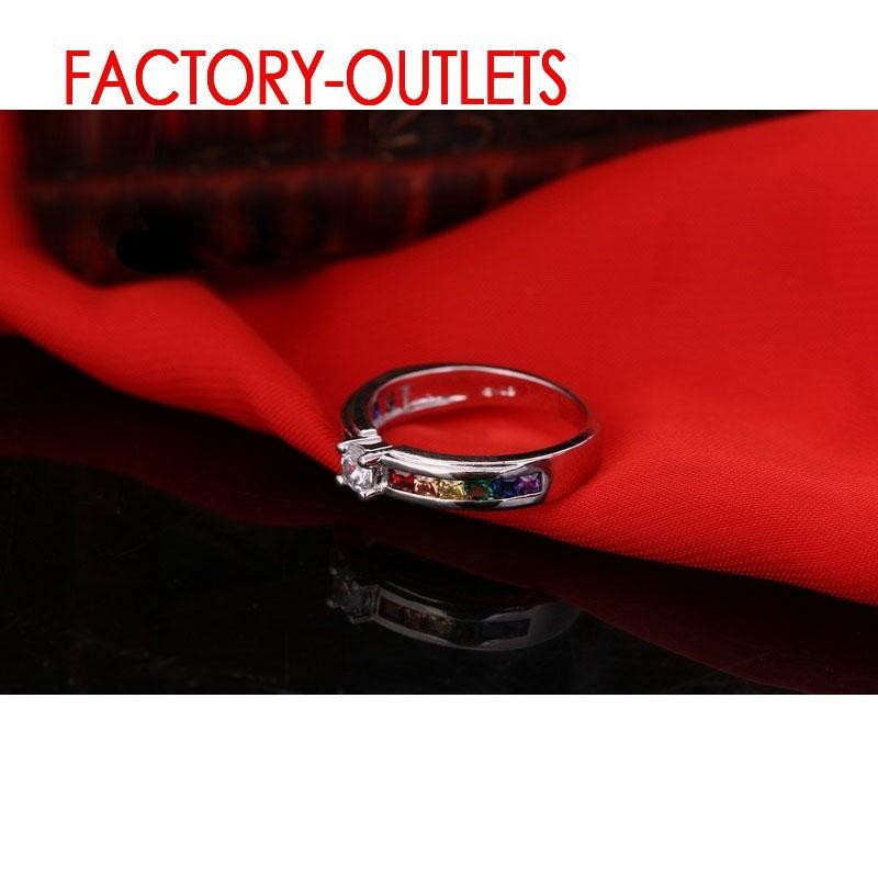 Sterling Silver Ring Colorful Cubic Zirconia Tension Set Women Jewelry Gift