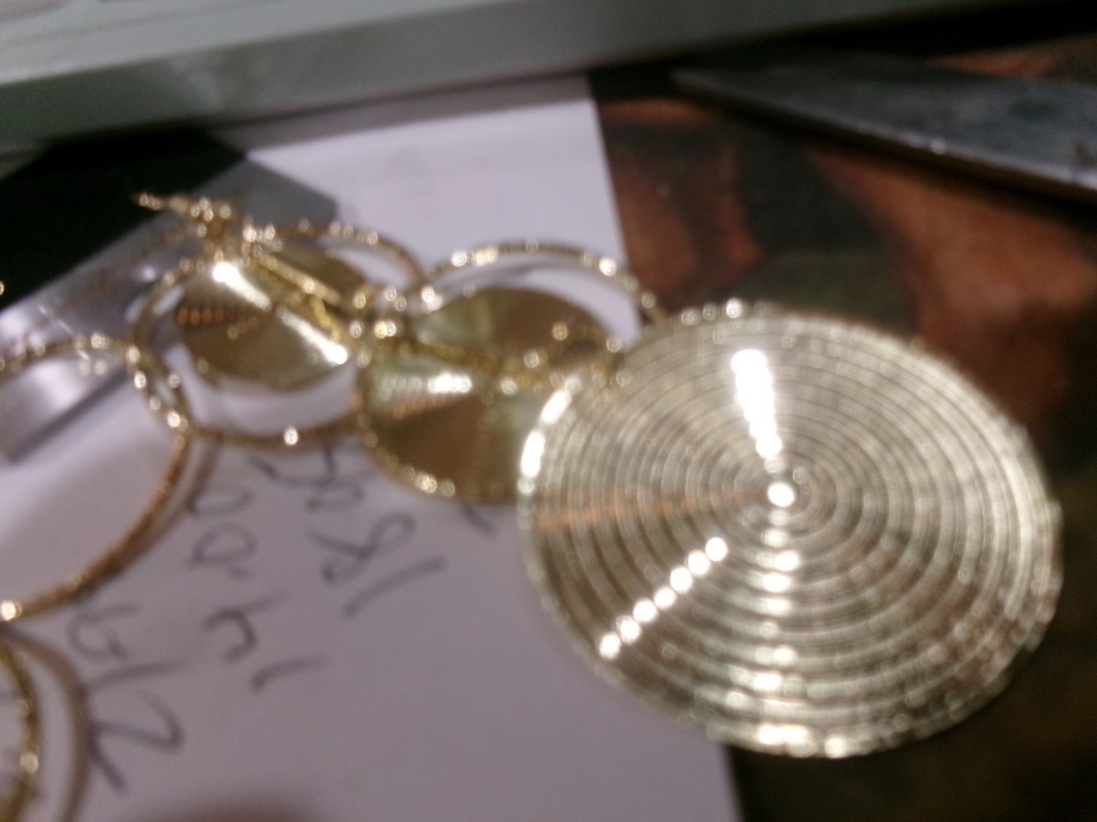 gold look dangle earrings circles 3.5 inches long