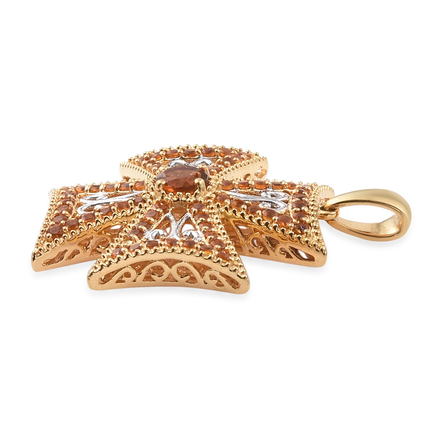 Yellow Gold Rhodium Plated 925 Sterling Silver Necklace With Natural Madira Citr