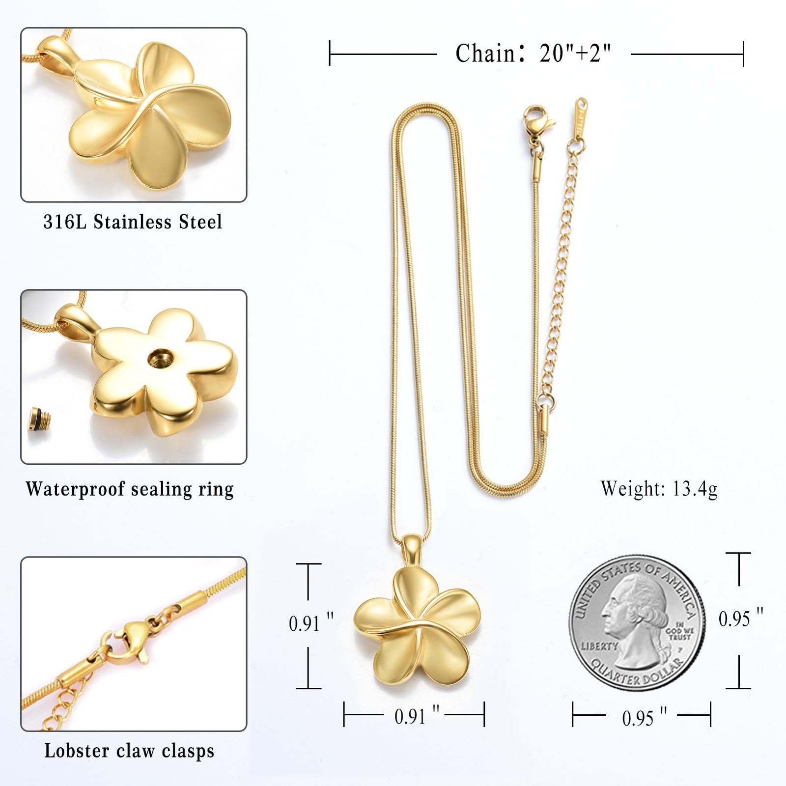 Flower Cremation Ashes Jewelry Cremation Necklace Memorial Locket for Ashes K…