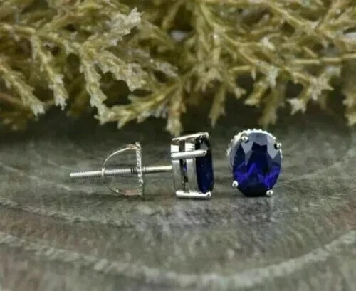 2.00Ct Oval Cut Lab-Created Sapphire Women’s Stud Earring 14K White Gold Plated