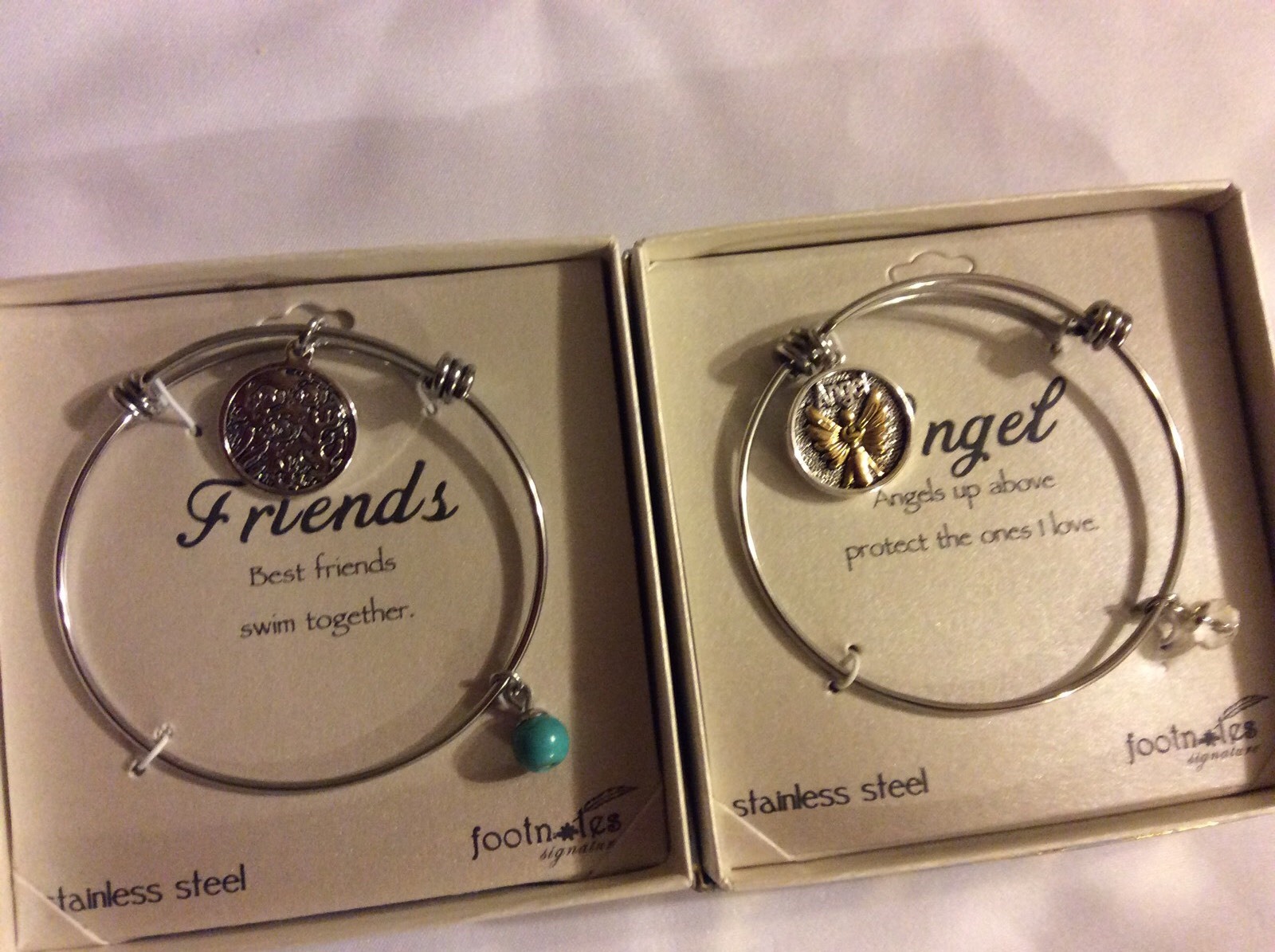 2 Nwt Stianless Steel Expandable Bracelet W/ Best Friend & Angel Message Rp $100