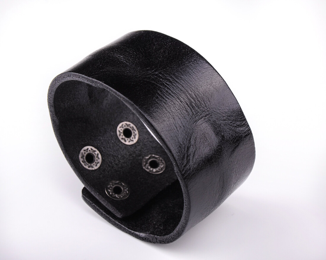 Fashion Men’s Retro Wide Band Cowhide Leather Wrap Wristband Bracelet Cuff Black