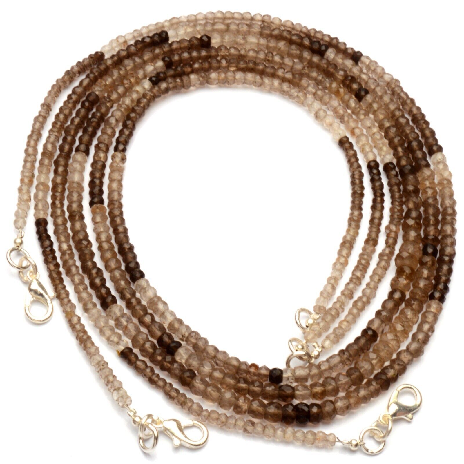 Natural Gem Smoky Quartz 3 to 5 mm Size Faceted Rondelle Beads Necklace 19″