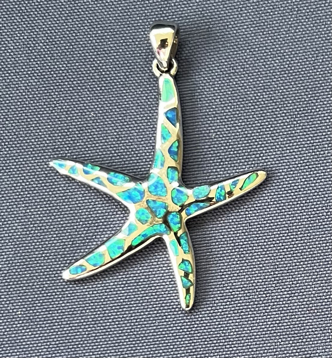 925 Silver Rhodium Hawaiian Starfish Sea Star Opal Pendant 2 Inches