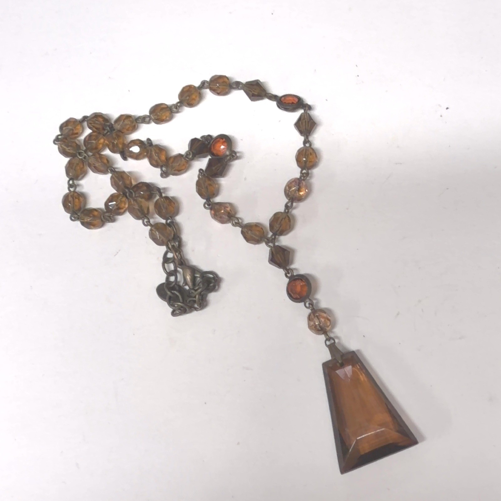 ROBERT ROSE Amber Beaded Necklace Statement Geometric Pendant