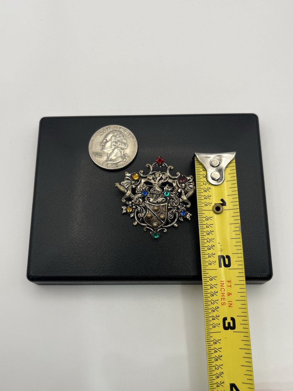 Coat of Arms Family Crest Colored Rhinestone CZECH SLOVAKIA Vintage Brooch pin