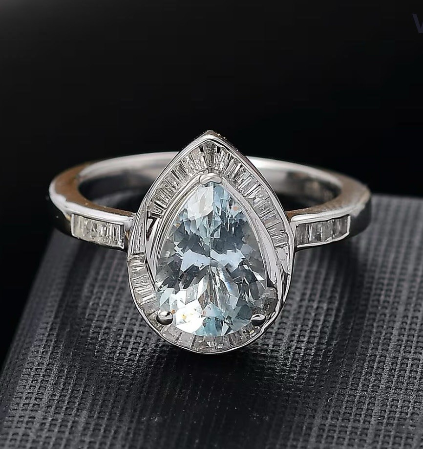 Aquamarine and Diamond 1.90 ctw Ring in Rhodium Over Sterling Silver