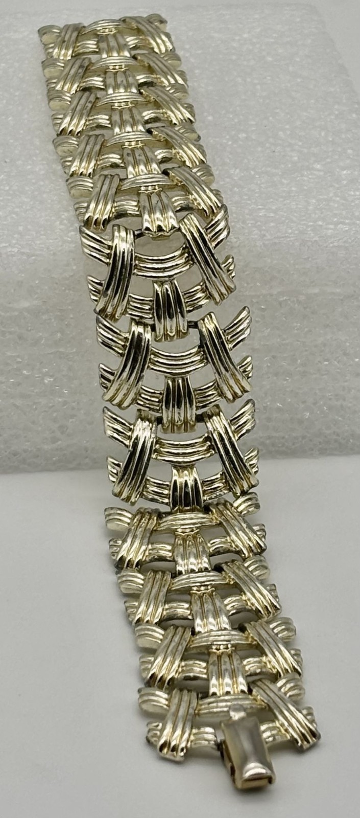 Vintage Coro Wide Linked Basket Weave Bracelet Gold-Tone Signed, Great Condition