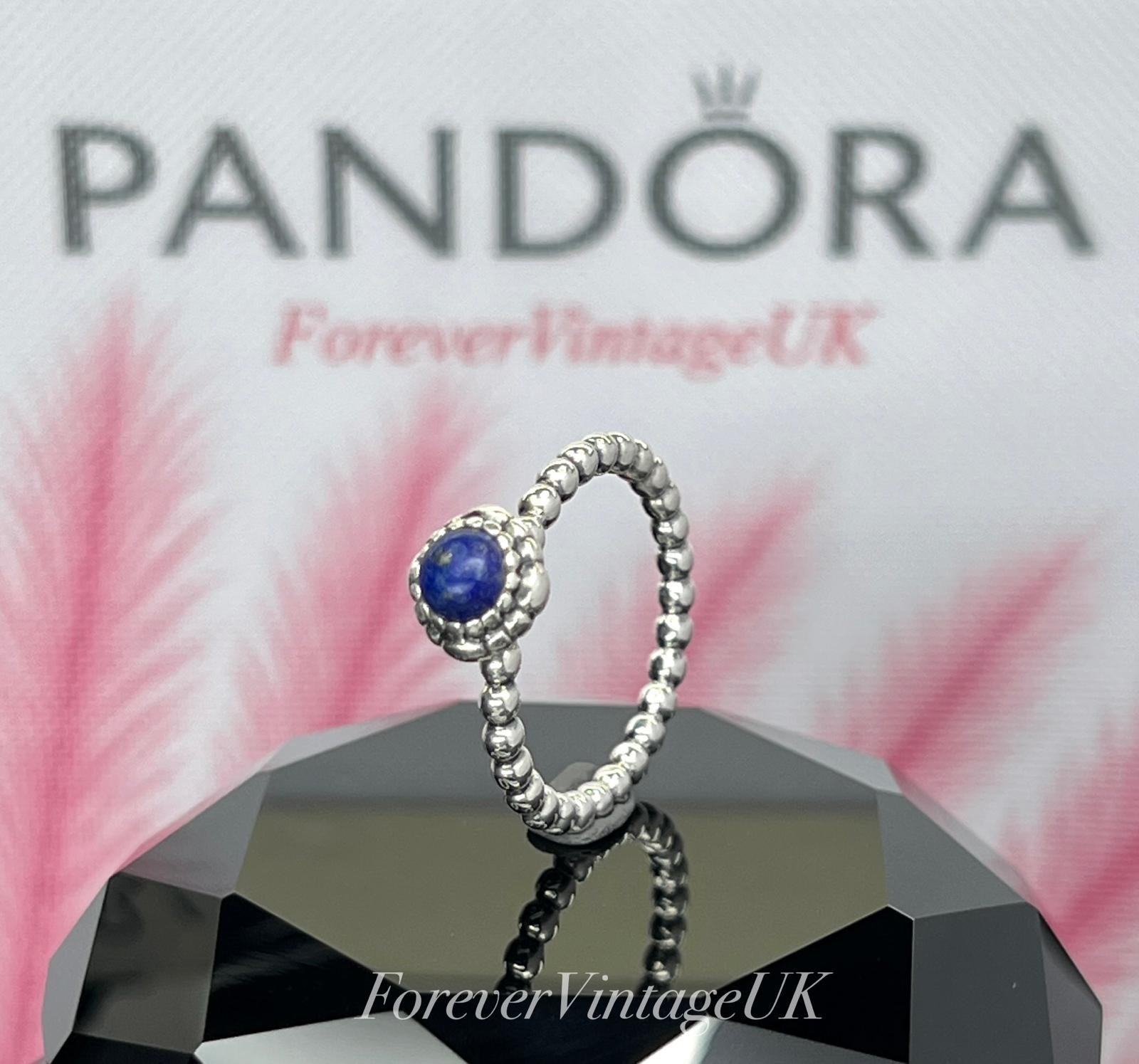 Pandora 🩷 Silver “September Birthstone” Ring – Blue Lapis – EU 56 – 3.54g