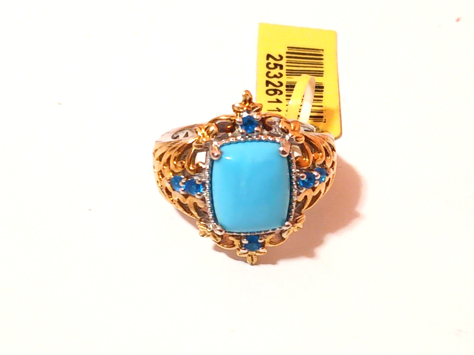 Arizona Sleeping Beauty Plat Ovr Sterling Silver W/14Ct Gold Accent SZ 7/ 3.25ct
