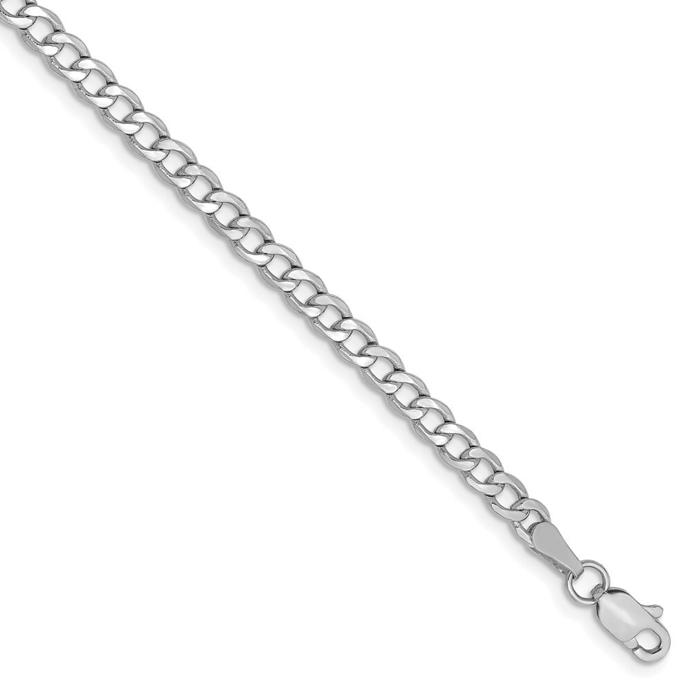 Real 14kt White Gold 3.35mm Semi-Solid Curb Link Chain Chain Bracelet; 8 inch