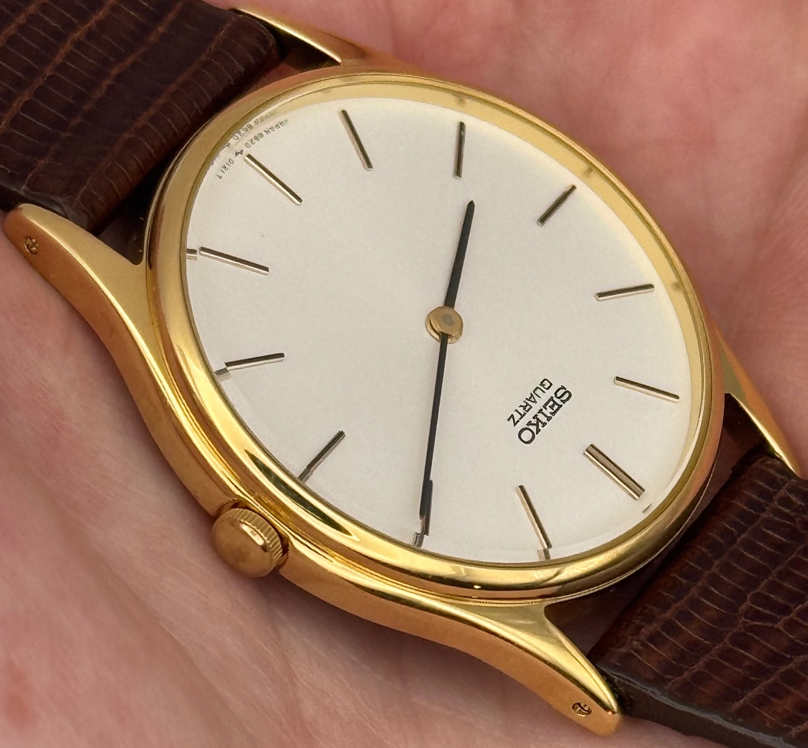 1982 Vintage NOS Seiko Men’s Gold Dress Watch w/O.G. BAND & PAPERS – 8620 Quartz