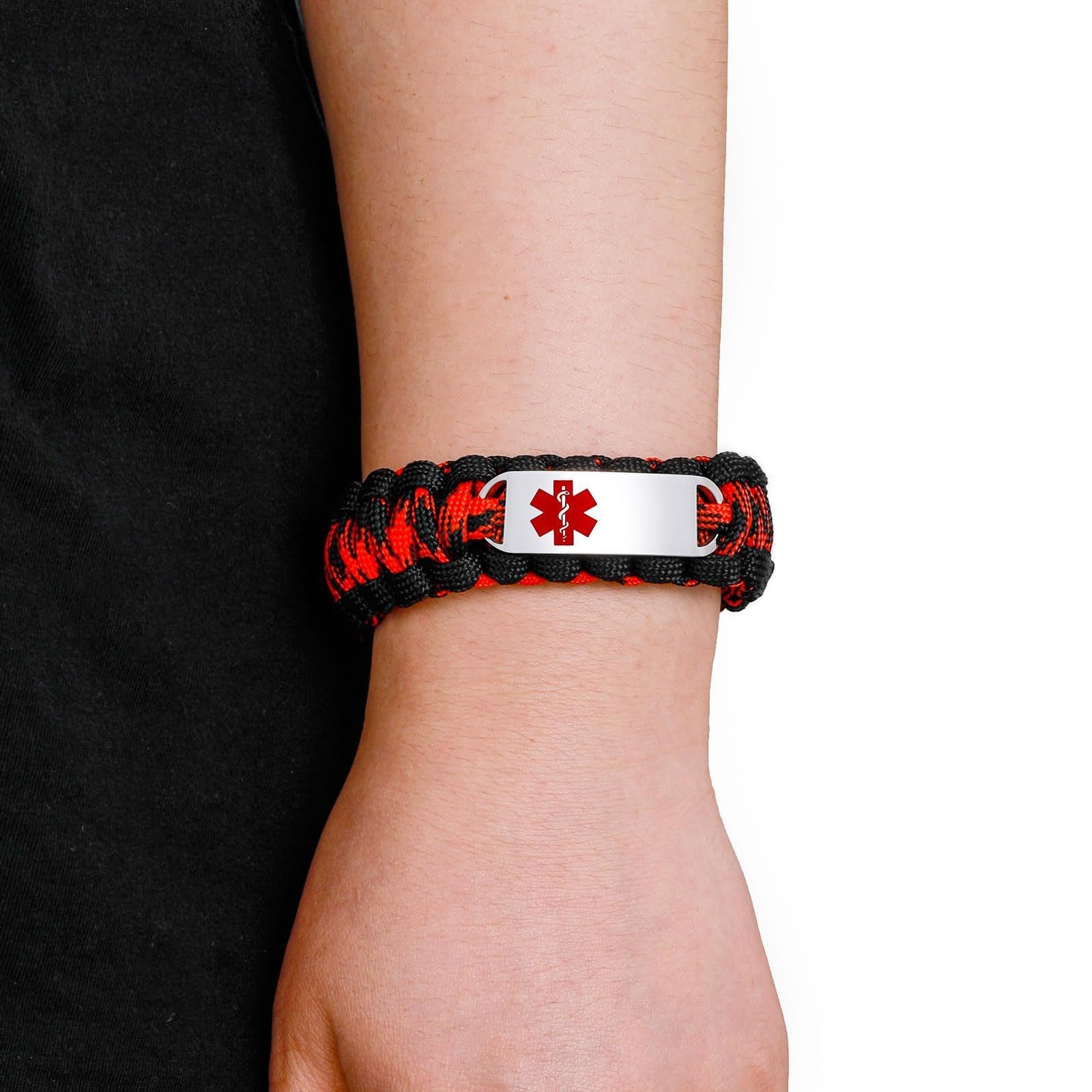 Free Engraving Medical ID Bracelet Paracord Stainless Steel Emergency Wristband