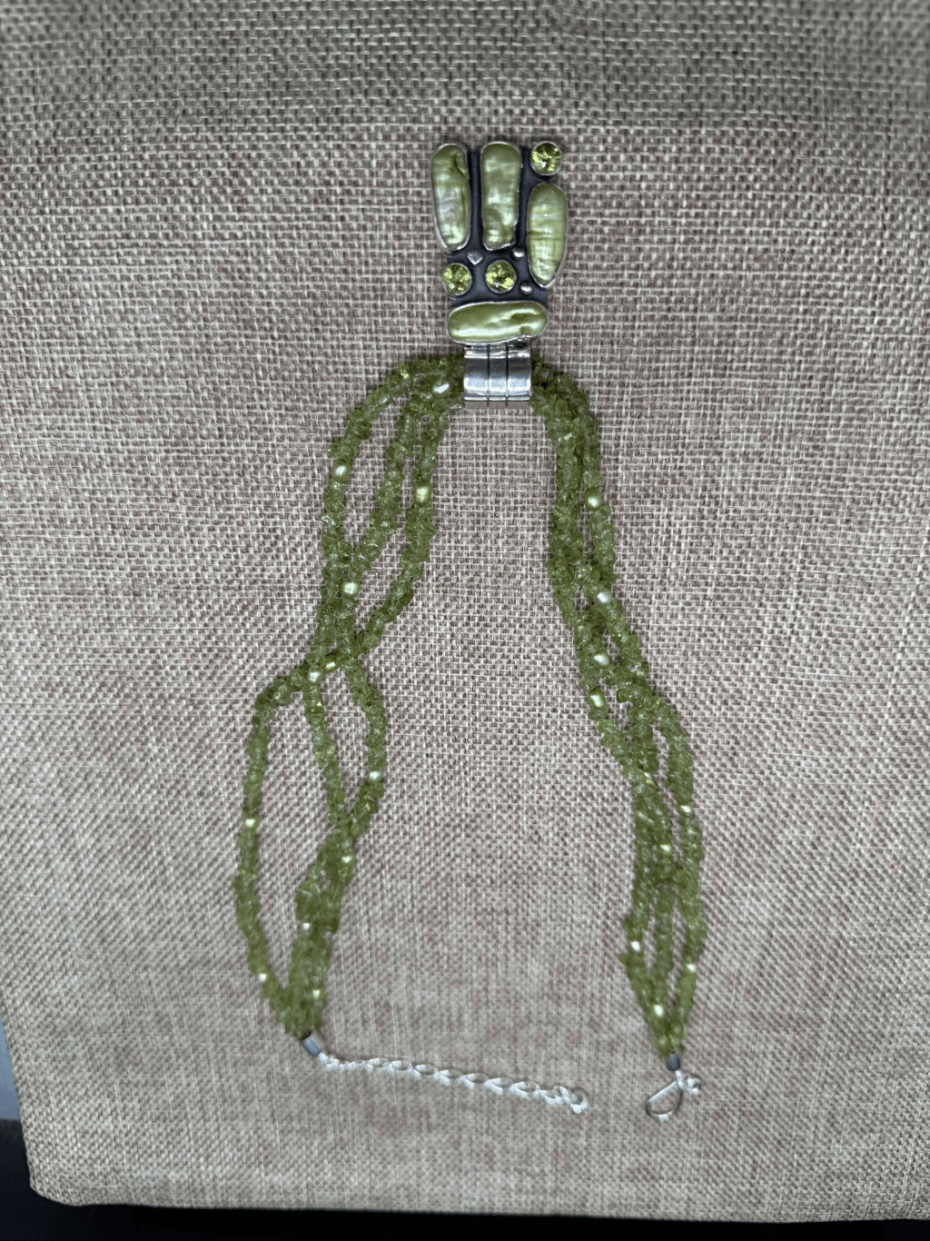 Exquisite Multi-Strand Peridot & Freshwater Pearl Couture Necklace Stamped DR925