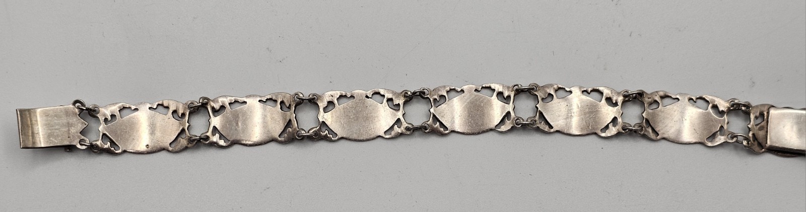 Old Siam Thai Vintage Panel Link Goddess Sterling Silver Bracelet -20gr