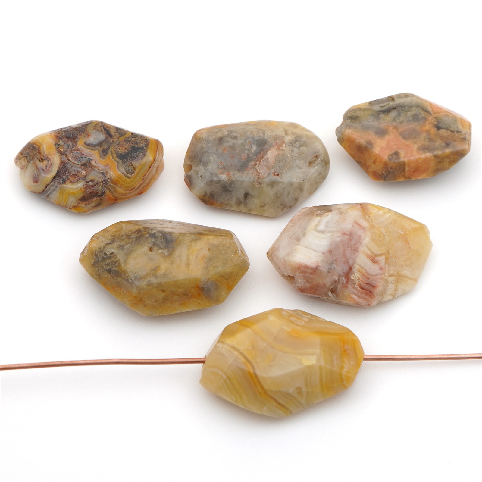 6 faceted crazy lace agate nugget beads orange brown stone ranges 20mm 24mm
