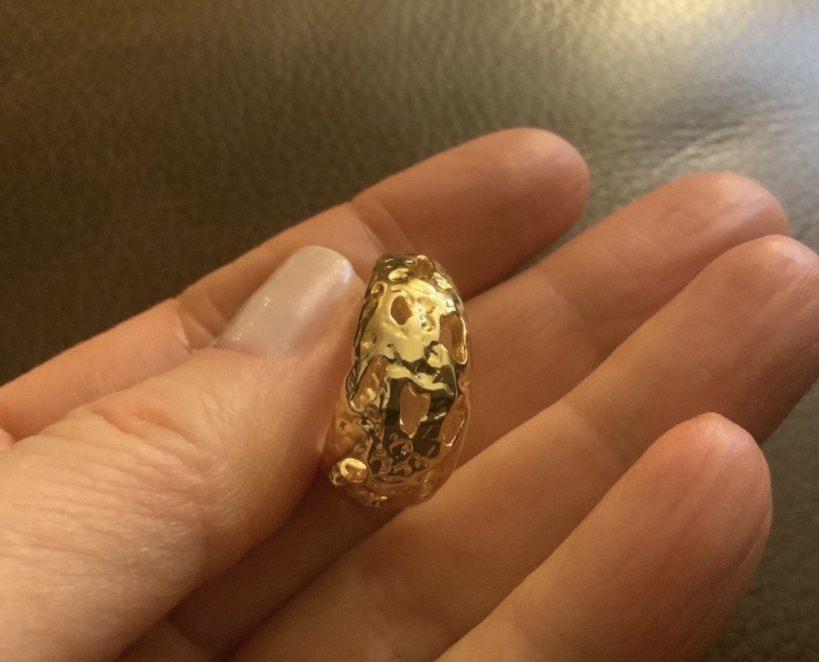 Artisan Abstract Molten Hammered Ring Gold Sz 6 Boho Organic Openwork Modern
