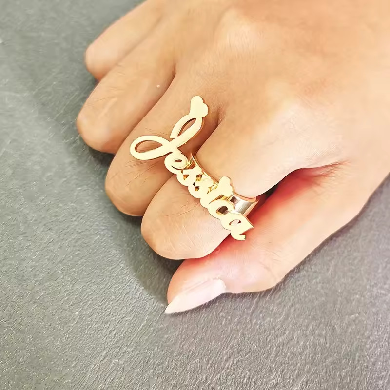 Personalized Name Ring Band Wedding Gift Custom Jewelry Women Gold Silver